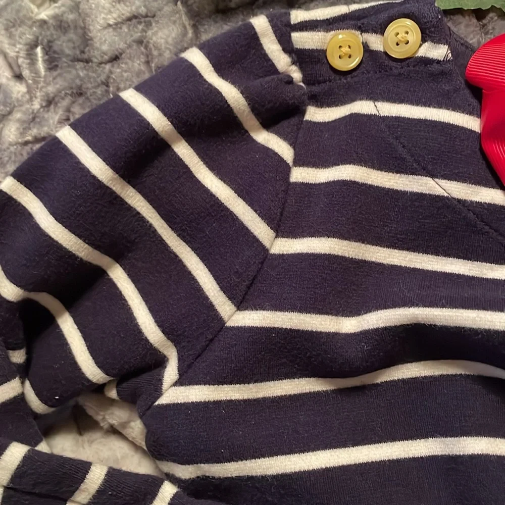 Cute as a Button a blue & white striped dress w yellow splashes of color SZ 7